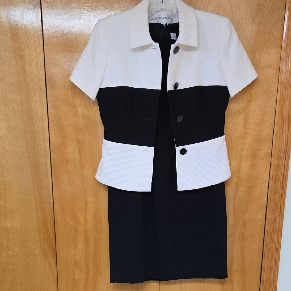 Classic Laura Madrigano 2 Petite dress &  blazer jacket Black Ivory Knee-Length